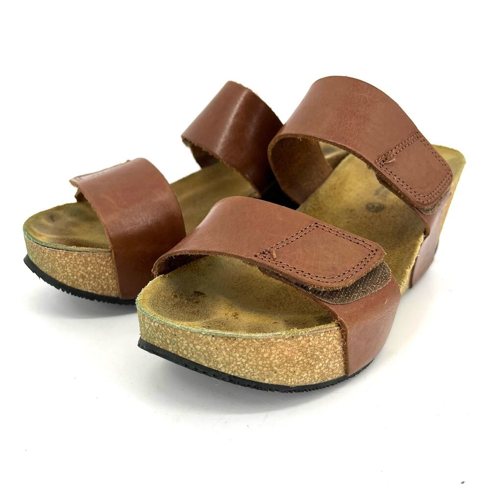 Eric Michael Women's Brown Liat Platform Cork Leather Sandals (EU39 - US 8.5)